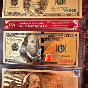 3x Franklin Mint 15g .999 Fine Gold Ingot Bars – $100 Banknote Design – CoA Certified