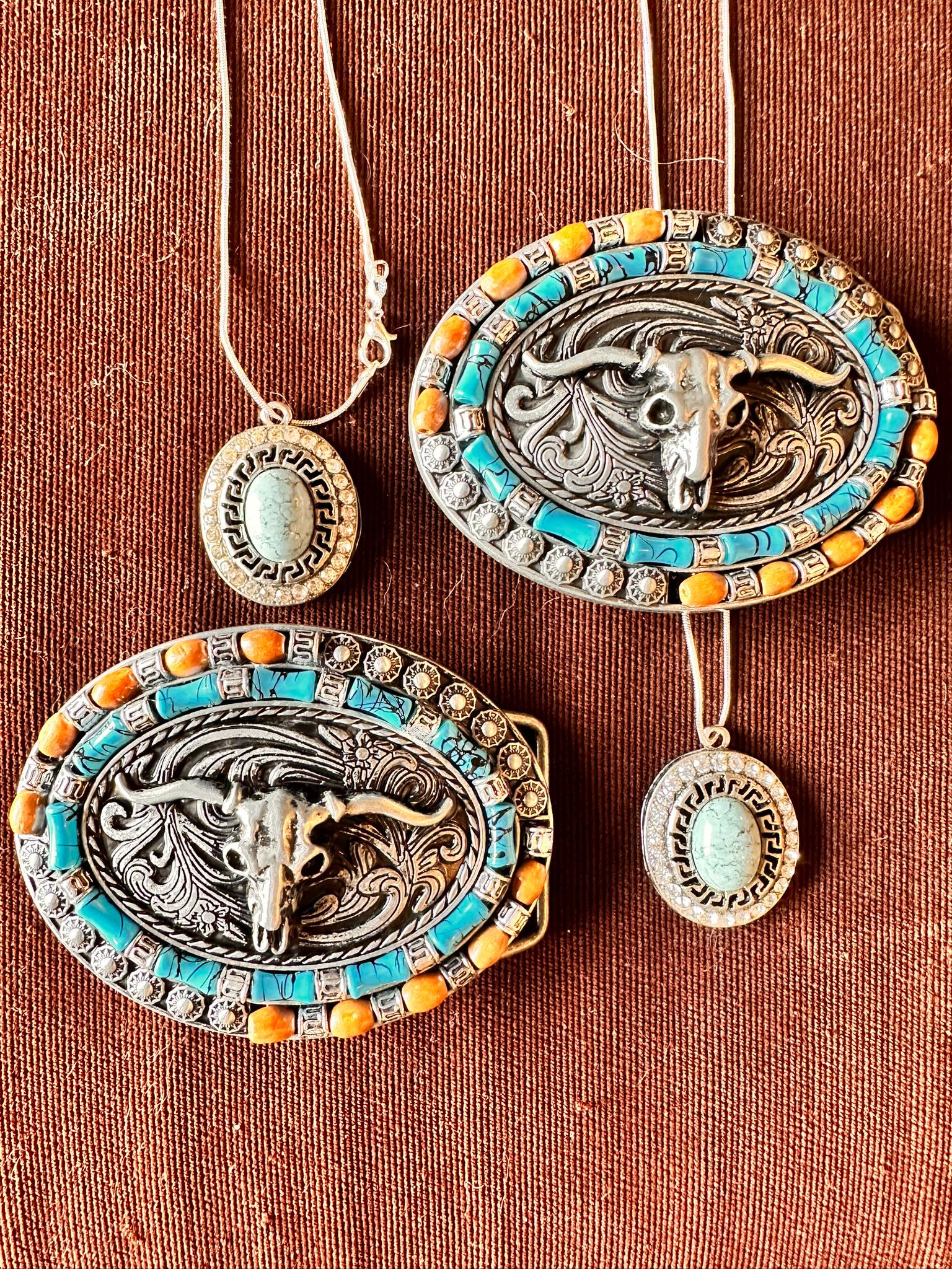 Vintage Turquoise Leather/Gold Caesar-themed Coin Buckle Antique Gold Turquoise Belt Buckle main image 4