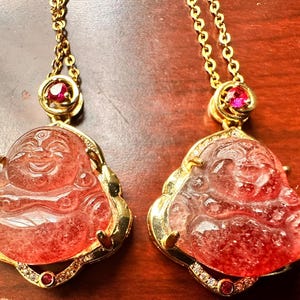 Vintage Natural Mogok Red Ruby Carving & Spinel Buddha 30 CTS Pendant 18K Gold