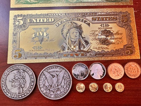 6 Set Buffalo Indian Chief Set 24K Solid Gold 999 Fine Silver & Pure Copper Coin