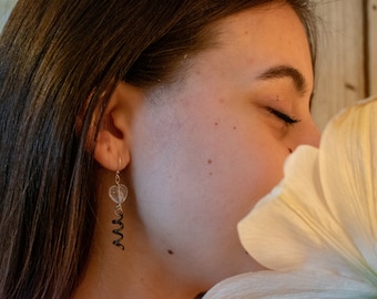 Rustic Sterling Silver Earrings: Drill Press Shaving & Glass Heart