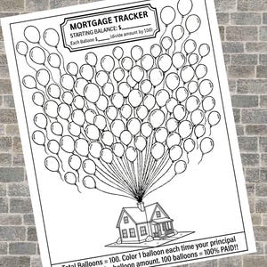 Mortgage Payoff Tracker | 100 Balloon House Debt Coloring Chart | Visual Savings Tracker | Digital Download Print at Home