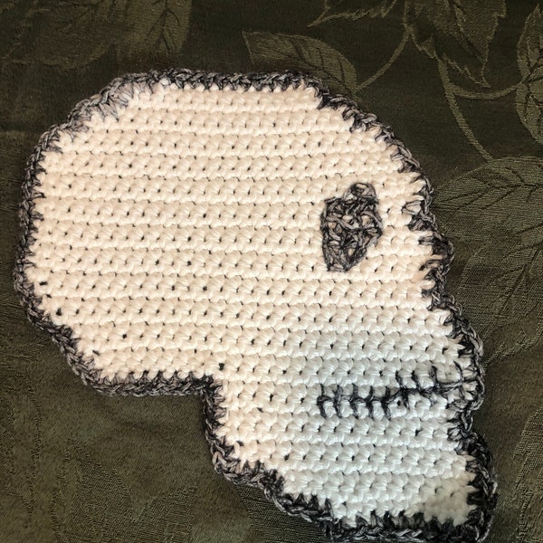 Crocheted, Skull, Washcloth, Dishcloth, Handmade in The USA by Me, 100% Cotton