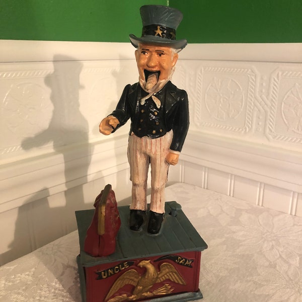Cast Iron Uncle Sam Mechanical Bank 11 1/4" Tall