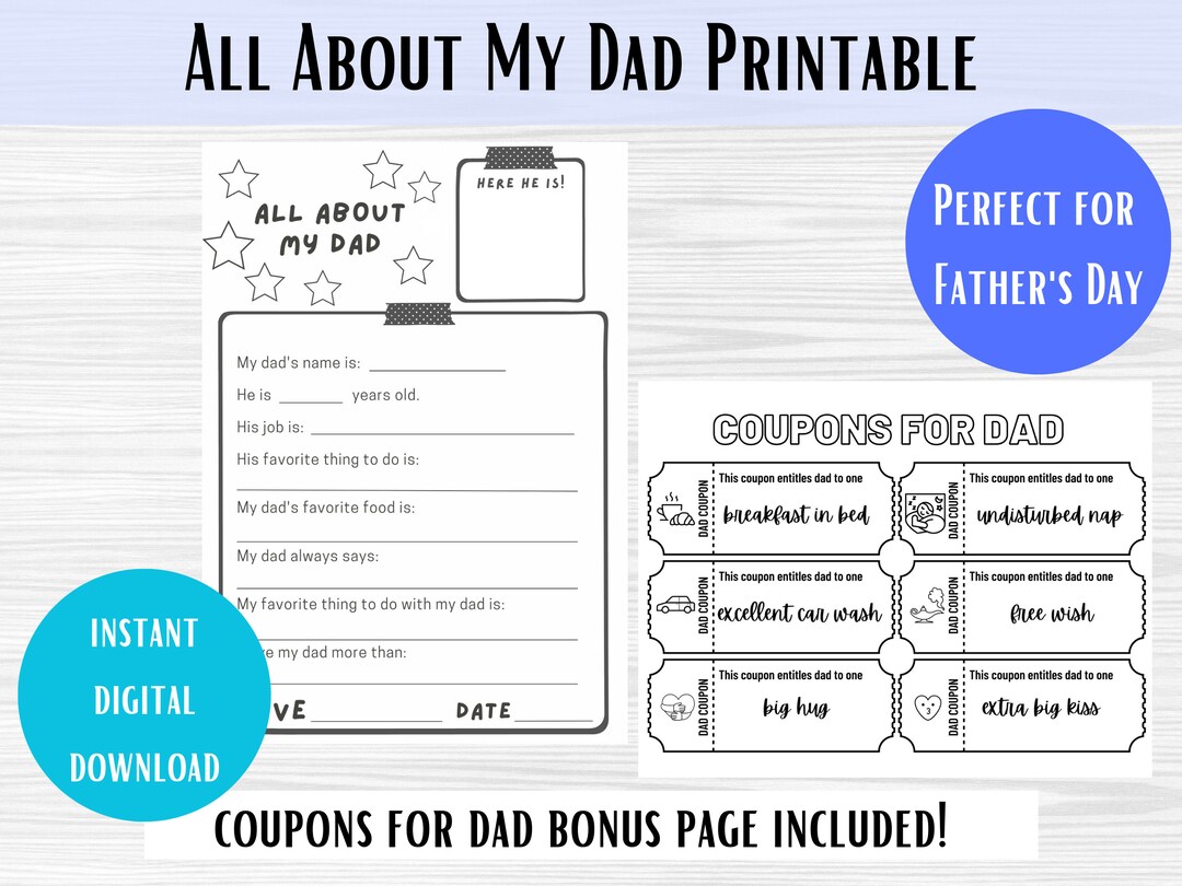 All About Dad Printable for Father's Day, Perfect Father's Day Activity ...