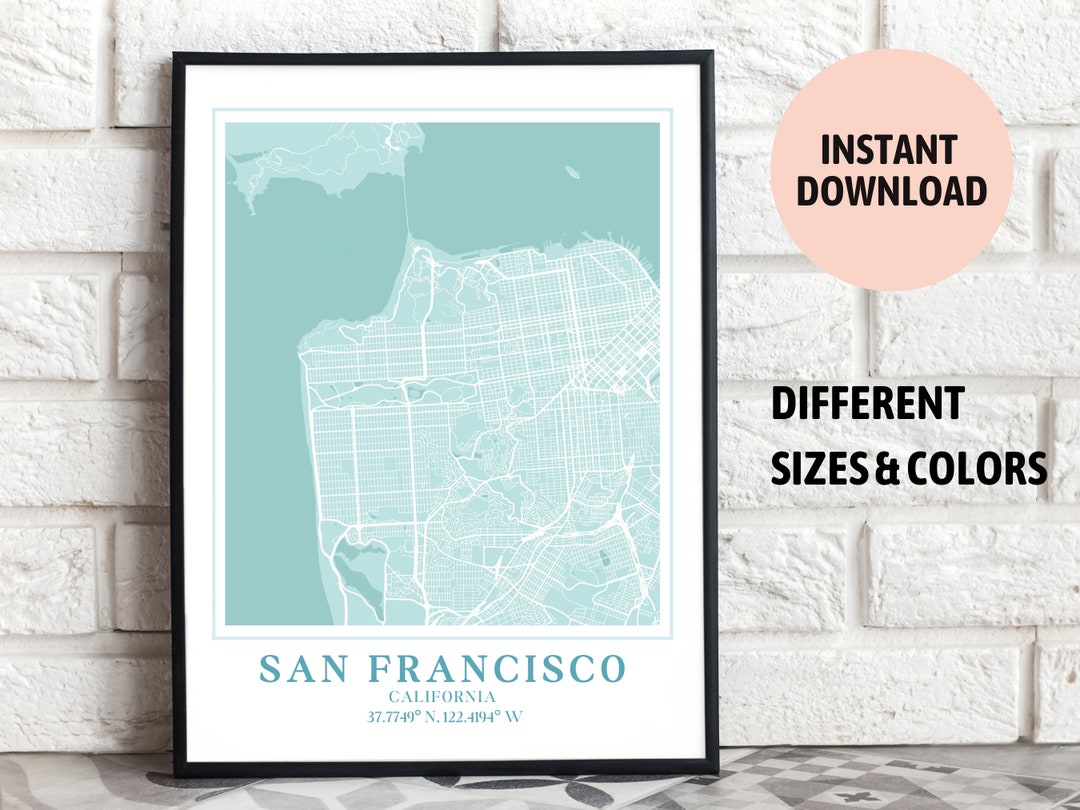 Printable Map of San Francisco, California, United States, Digital ...