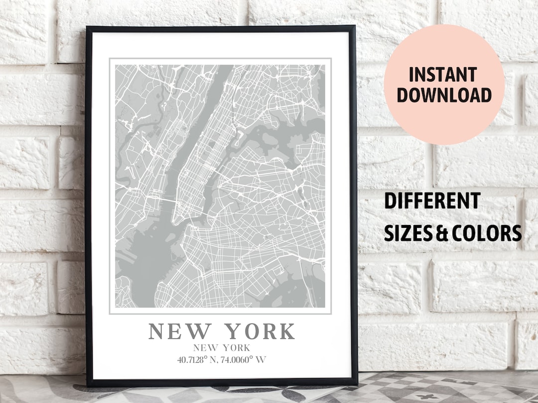 Printable Map of New York City, New York, United States, Digital ...