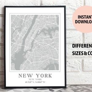 Druckbare Karte von New York City, New York, USA, digitaler Download, Stadtkarte, Wandkunst, Büro- und Wohndekor