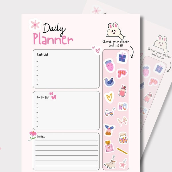 Daily Planner, Kids Planner, To Do List, Planner & Sticker, Cute Planner, Daily Planner Printable,  Task List, To Do List, Bunny Planner