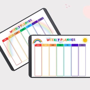 Kids Weekly Planner, Kids Planner, Rainbow Daily Planner, Printable Pre-k Weekly Planner, Homeschool Planner,  Digital Download