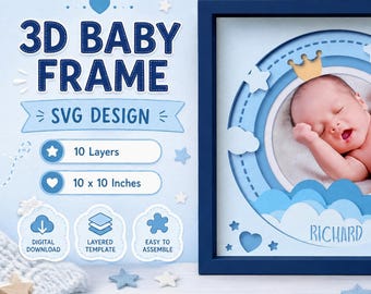 3D Baby Frame Shadow SVG, Multi - Layered Paper Cut