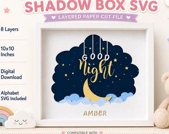 3D bébé bonne nuit Shadow Box SVG, multicouche découpé au laser