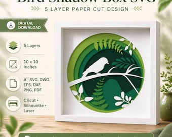3D Bird Shadow Box SVG, Layered Mandala for Laser Cut