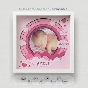 3D babyfotolijstje Shadow Box SVG, meerlaagse papiersnit