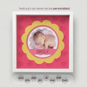 Cadre photo 3D bébé cadre Shadow Box SVG, couches découpées au laser pour Cricut