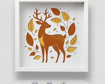 Mehrschichtige Hirsch SVG, Herbstwald Schattenbox
