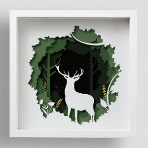 3D Deer Forest Shadow Box SVG, Layered Laser Cut