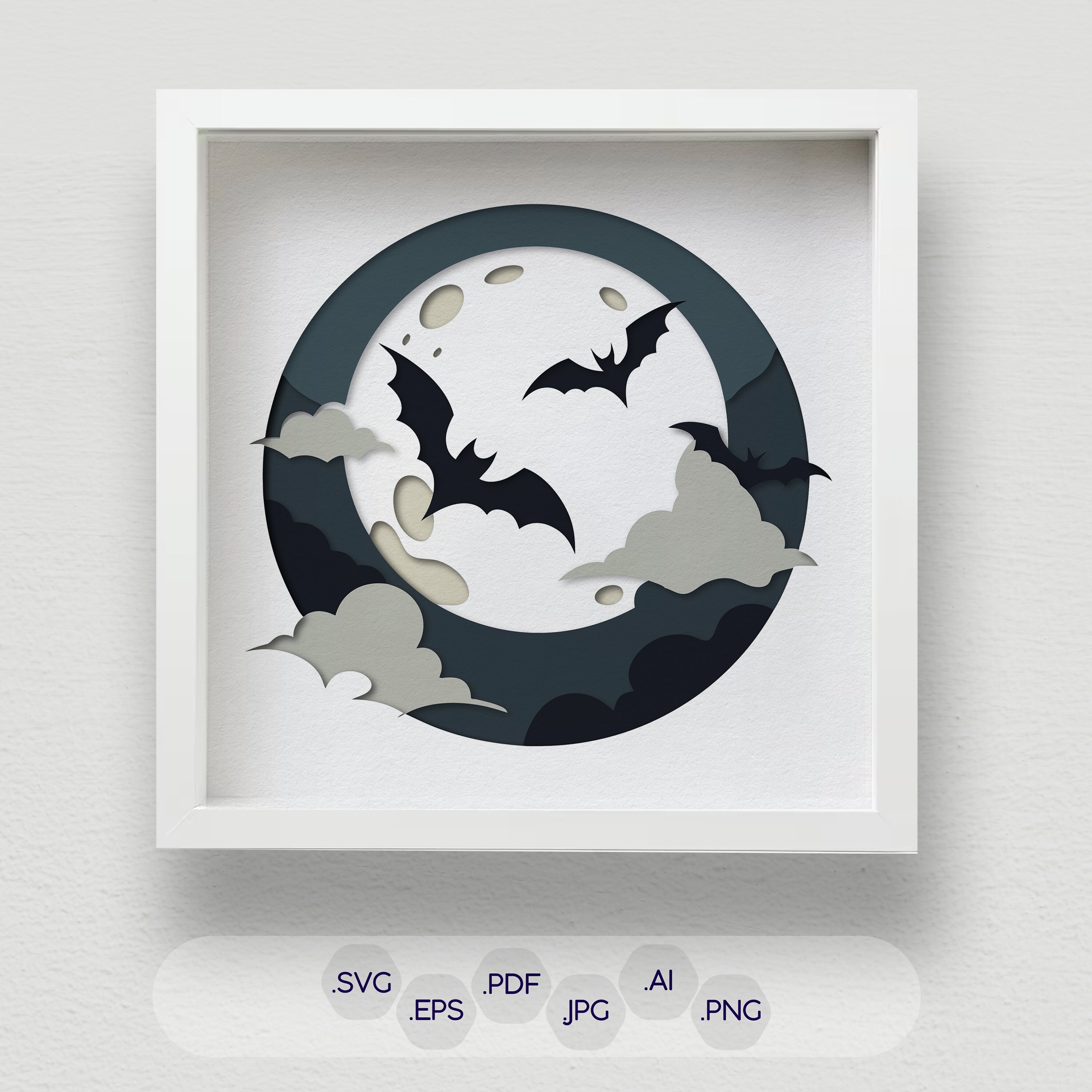 Multi-Layered Bat SVG, Spooky Halloween Moon Shadow Box