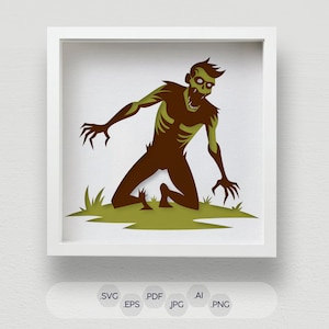 Gruselige Zombie 3D Schattenbox SVG | Halloween Zombie Dateien für das Laserschneiden | Anpassbare mehrschichtige Wandkunst | Cricut und CNC Bereit