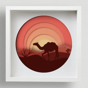 Scatola ombra cammello 3D SVG, mandala del deserto a strati tagliati al laser per Cricut