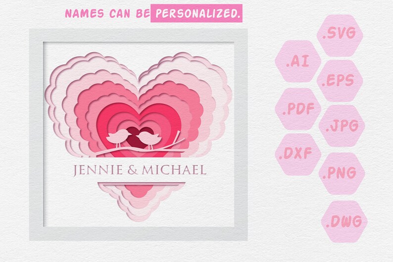 3D Love Shadow Box SVG Bundle, Personalized Valentine's Day Mandala ...