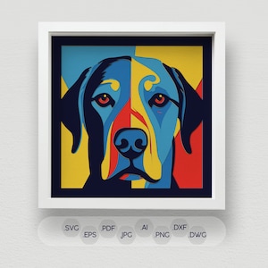 3D Bunter Hund Shadow Box SVG, mehrschichtiger lebendiger Papierschnitt