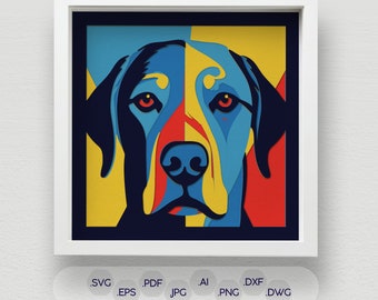 3D Colorful Dog Shadow Box SVG, Multi-Layered Vibrant Paper Cut