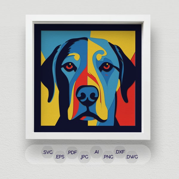 3D Colorful Dog Shadow Box SVG, Multi-Layered Vibrant Paper Cut