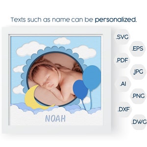 3D babyfotolijstje Shadow Box SVG, meerlaagse papiersnit