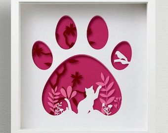 3D Cat Paw Shadow Box SVG, Multi - Layered Laser Cut