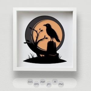 Gruselige Halloween 3D Krähe Schatten Box SVG | Krähe Mandala Dateien für das Laserschneiden | Anpassbare mehrschichtige Wandkunst | Cricut und CNC Bereit