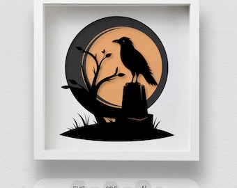Halloween Crow Shadow Box SVG: 3D Mandala Laser Cut Files