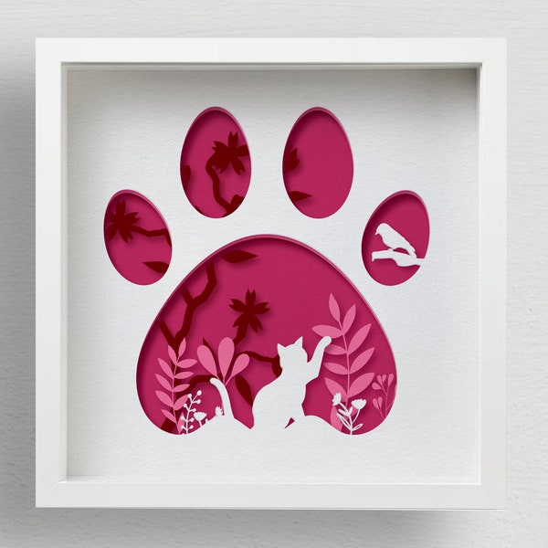 3D Cat Paw Shadow Box SVG, Multi - Layered Laser Cut