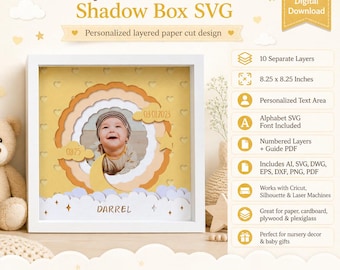 Cadre photo 3D bébé cadre Shadow Box SVG, couches découpées au laser