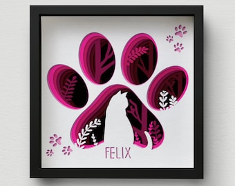 3D Cat Paw Shadow Box SVG, Multi - Layered Laser Cut Files