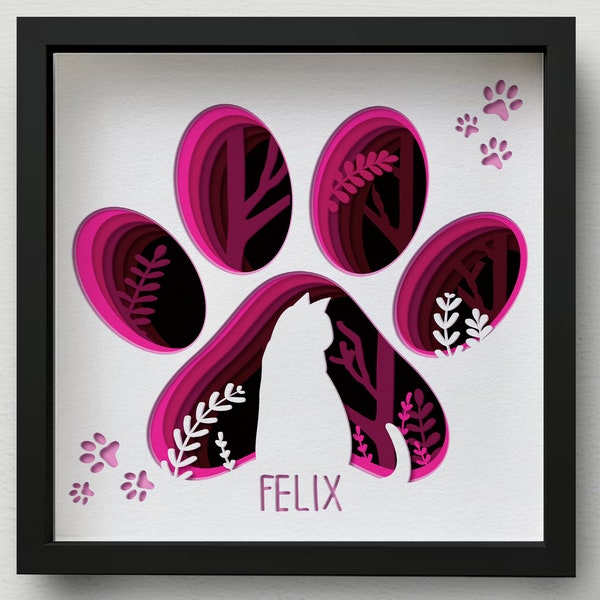 3D Cat Paw Shadow Box SVG, Multi - Layered Laser Cut Files