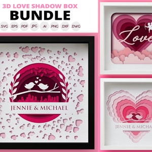 3D Love Shadow Box SVG Bundle, Personalized Valentine's Day Mandala Laser Cut