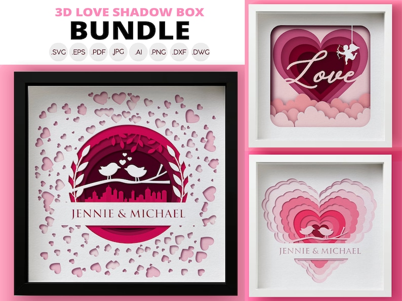 3D Love Shadow Box SVG Bundle, Personalized Valentine's Day Mandala ...