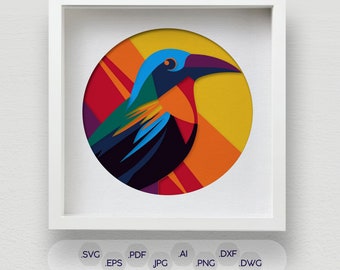 3D Colorful Bird Shadow Box SVG, Multi-Layered Laser Cut