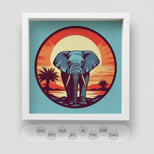 Caixa de sombra de elefante 3D vibrante SVG, arquivos de corte de papel multicolorido em camadas