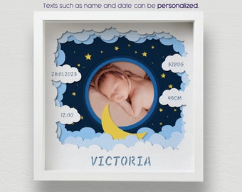 Cadre photo bébé 3D Shadow Box SVG, papier découpé multicouche