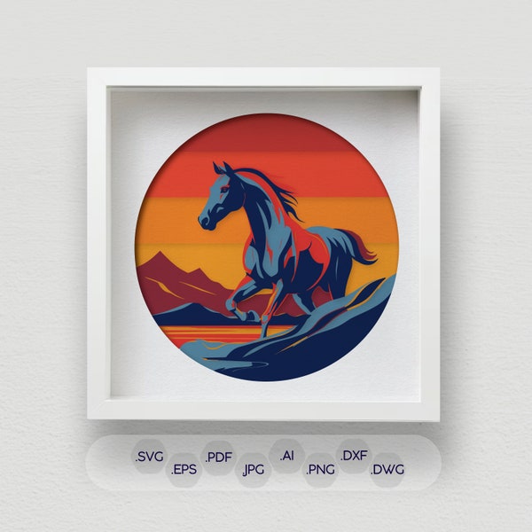 Boîte d'ombre de cheval coloré 3D SVG, découpe laser multicouche