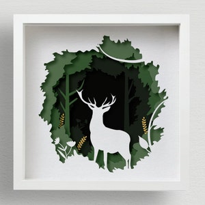 Scatola delle ombre della foresta dei cervi 3D SVG, taglio laser a strati