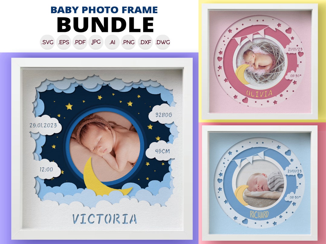 3D Baby Photo Frame Shadow Box SVG Bundle, Multi-layered