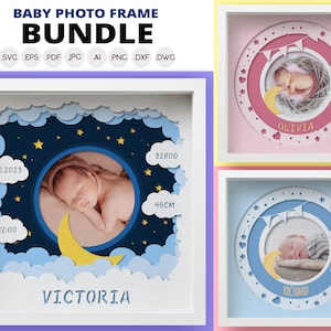 3D Baby Fotorahmen Schatten Box SVG Bundle, mehrschichtiger Papierschnitt