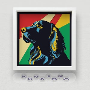 3D Bunter Hund Shadow Box SVG, mehrschichtiger Laserschnitt