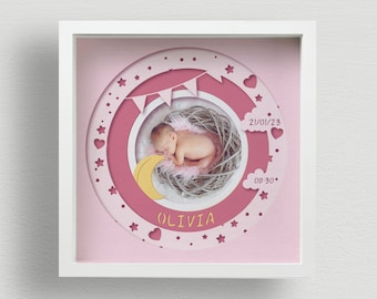 Cadre photo 3D bébé cadre Shadow Box SVG, couches découpées au laser