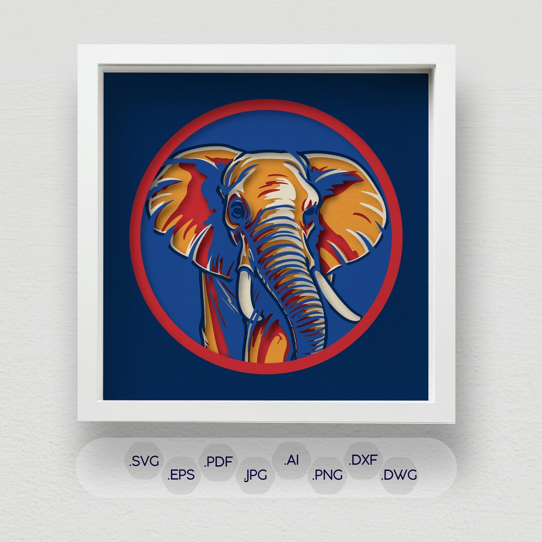 Vibrant 3D Elephant Shadow Box SVG, Layered Multi-colored Paper Cut ...