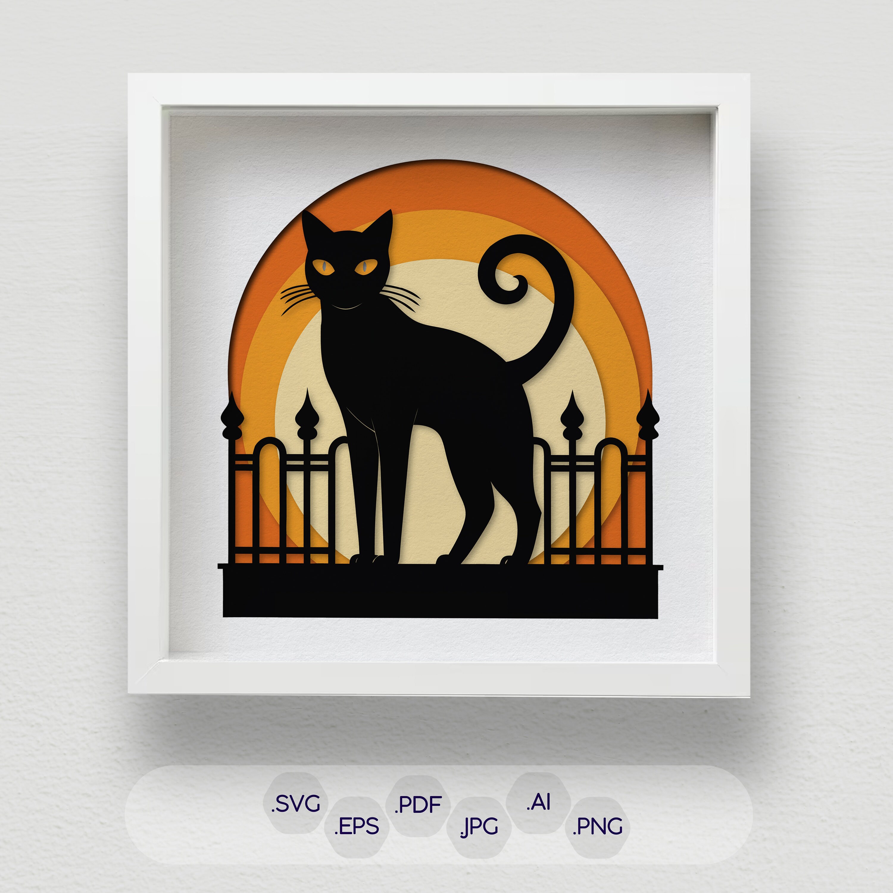 Multi-Layered Black Cat SVG, Halloween Shadow Box