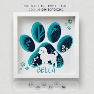 3D Cavapoo Dog Paw Shadow Box SVG, cavoodle gelaagde lasersnede